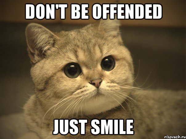 don't be offended just smile, Мем Пидрила ебаная котик