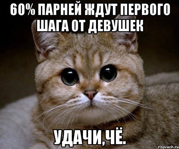 60% парней ждут первого шага от девушек удачи,чё., Мем Пидрила Ебаная