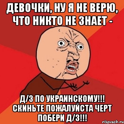 Девочки, ну я не верю, что никто не знает - Д/з по украинскому!!! Скиньте пожалуйста черт побери д/з!!!, Мем Почему