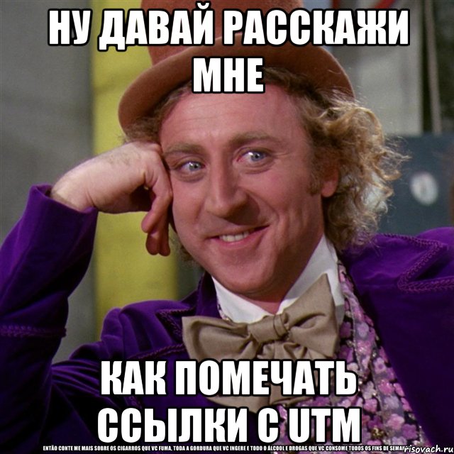 Ну давай расскажи мне как помечать ссылки c UTM, Мем Ну давай расскажи (Вилли Вонка)