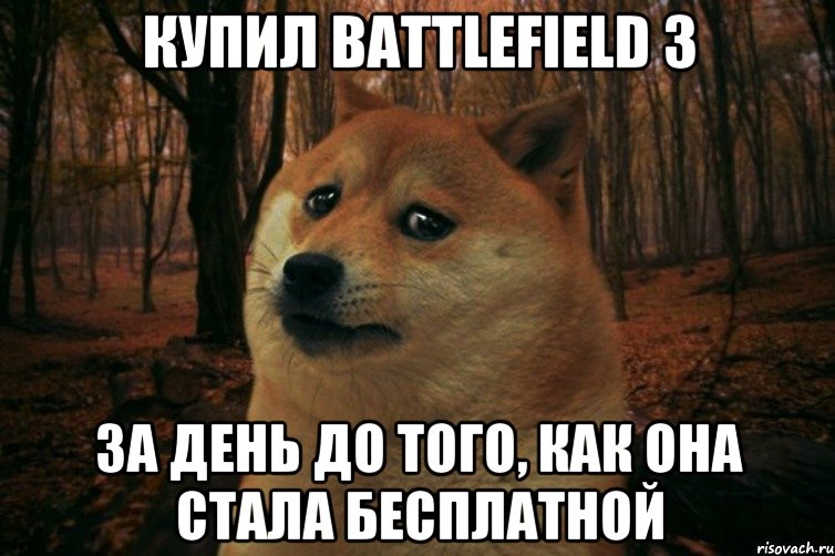 Купил Battlefield 3 За день до того, как она стала бесплатной, Мем SAD DOGE