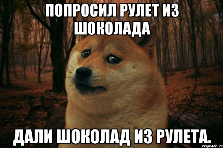 Попросил рулет из шоколада Дали шоколад из рулета., Мем SAD DOGE