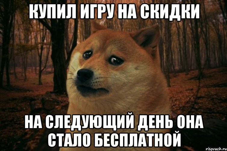 Купил игру на скидки На следующий день она стало бесплатной, Мем SAD DOGE