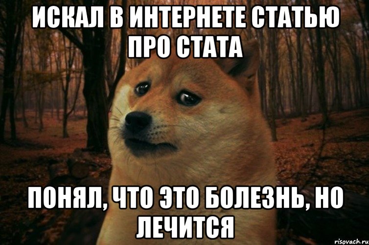 искал в интернете статью про стата понял, что это болезнь, но лечится, Мем SAD DOGE