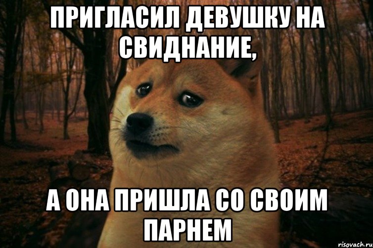 Пригласил девушку на свиднание, а она пришла со своим парнем, Мем SAD DOGE