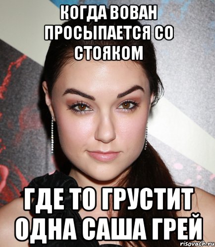 когда вован просыпается со стояком где то грустит одна саша грей, Мем  Саша Грей улыбается