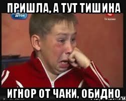 Пришла, а тут тишина игнор от Чаки, обидно, Мем  Сашок Фокин