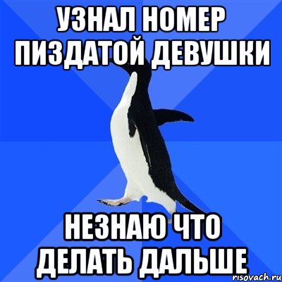 Узнал номер пиздатой девушки Незнаю что делать дальше, Мем  Социально-неуклюжий пингвин