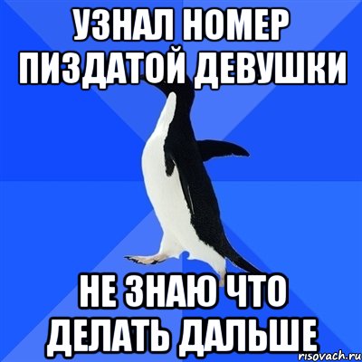 узнал номер пиздатой девушки не знаю что делать дальше, Мем  Социально-неуклюжий пингвин