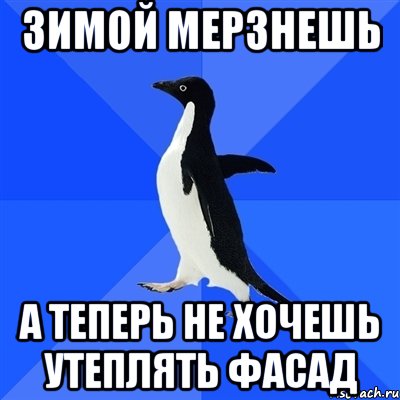 зимой мерзнешь а теперь не хочешь утеплять фасад, Мем  Социально-неуклюжий пингвин