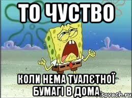 То чуство Коли нема туалєтної бумагі в дома, Мем Спанч Боб плачет