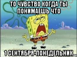 то чувство когда ты понимаешь что 1 сентября-понедельник, Мем Спанч Боб плачет