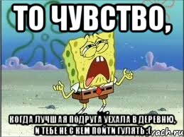 То чувство, Когда лучшая подруга уехала в деревню, и тебе не с кем пойти гулять :(, Мем Спанч Боб плачет