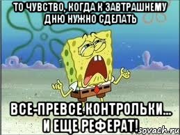 то чувство, когда к завтрашнему дню нужно сделать все-превсе контрольки... и еще реферат!, Мем Спанч Боб плачет