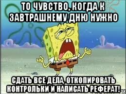 то чувство, когда к завтрашнему дню нужно сдать все дела, откопировать контрольки и написать реферат!, Мем Спанч Боб плачет