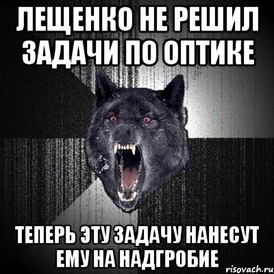 Лещенко не решил задачи по оптике Теперь эту задачу нанесут ему на надгробие, Мем Сумасшедший волк