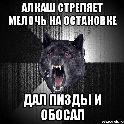 АЛКАШ СТРЕЛЯЕТ МЕЛОЧЬ НА ОСТАНОВКЕ ДАЛ ПИЗДЫ И ОБОСАЛ, Мем Сумасшедший волк