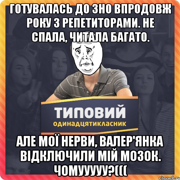 Готувалась до зно впродовж року з репетиторами. Не спала, читала багато. Але мої нерви, валер'янка відключили мій мозок. Чомууууу?(((