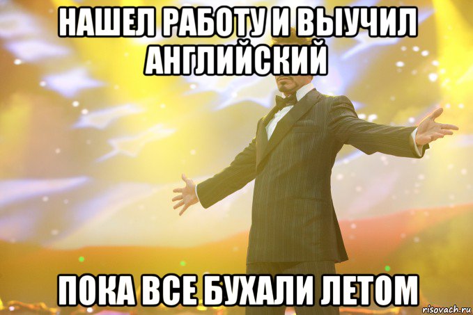 Нашел работу и выучил английский пока все бухали летом, Мем Тони Старк (Роберт Дауни младший)