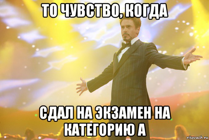 То чувство, когда сдал на экзамен на категорию А, Мем Тони Старк (Роберт Дауни младший)