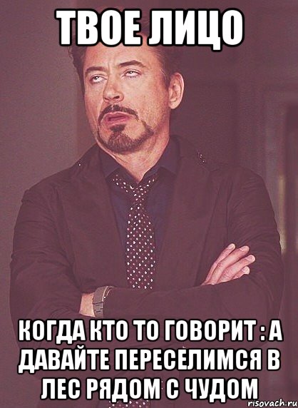 Твое лицо Когда кто то говорит : А ДАВАЙТЕ ПЕРЕСЕЛИМСЯ В ЛЕС РЯДОМ С ЧУДОМ, Мем твое выражение лица