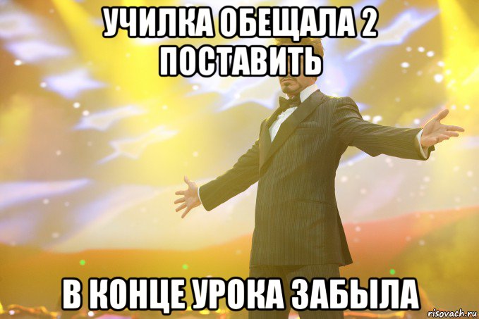 УЧИЛКА ОБЕЩАЛА 2 ПОСТАВИТЬ В КОНЦЕ УРОКА ЗАБЫЛА, Мем Тони Старк (Роберт Дауни младший)