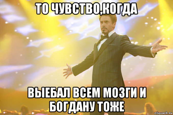То чувство,когда выебал всем мозги и Богдану тоже, Мем Тони Старк (Роберт Дауни младший)