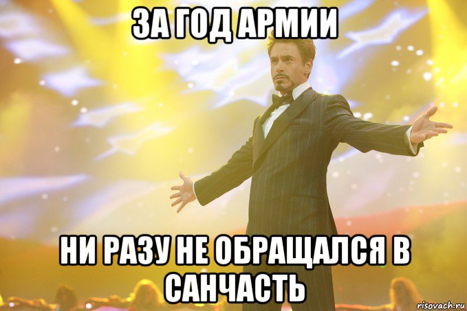 За год армии Ни разу не обращался в санчасть, Мем Тони Старк (Роберт Дауни младший)