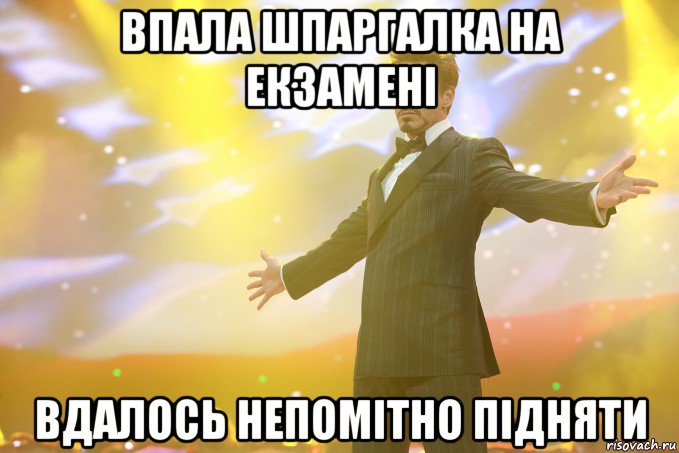 впала шпаргалка на екзамені вдалось непомітно підняти, Мем Тони Старк (Роберт Дауни младший)