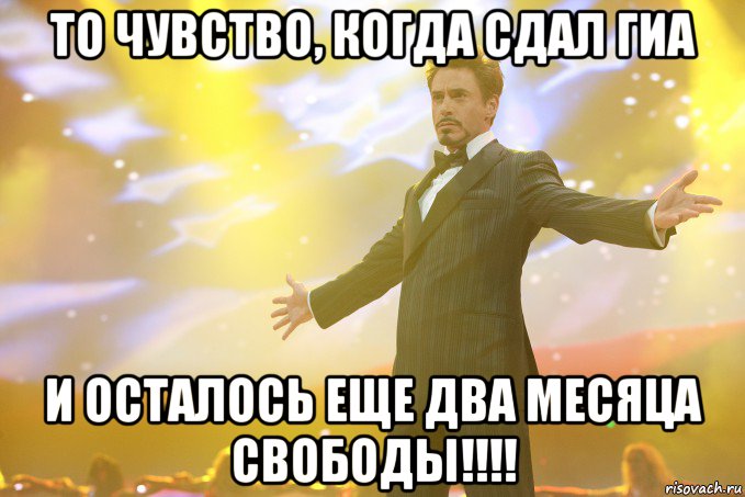 то чувство, когда сдал ГИА и осталось еще два месяца свободы!!!!, Мем Тони Старк (Роберт Дауни младший)