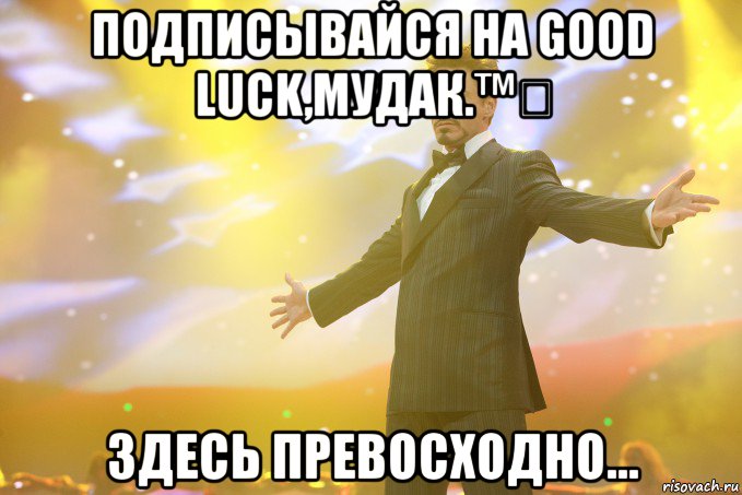 ПОдписывайся на Good luck,мудак.™✔ Здесь превосходно..., Мем Тони Старк (Роберт Дауни младший)