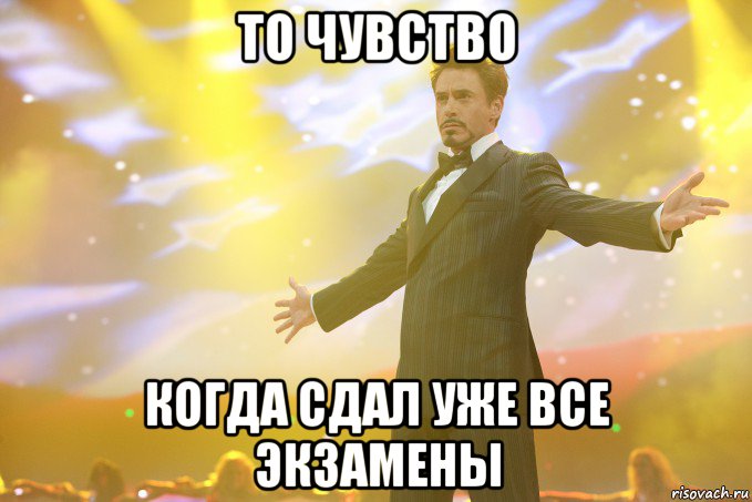 То чувство Когда сдал уже все экзамены, Мем Тони Старк (Роберт Дауни младший)