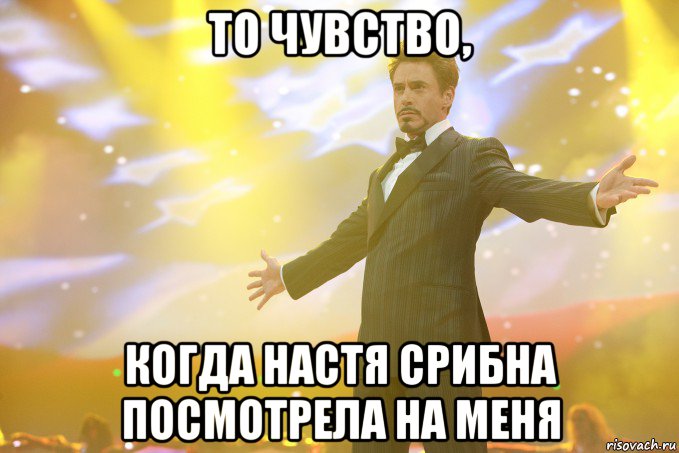 То чувство, когда Настя Срибна посмотрела на меня, Мем Тони Старк (Роберт Дауни младший)