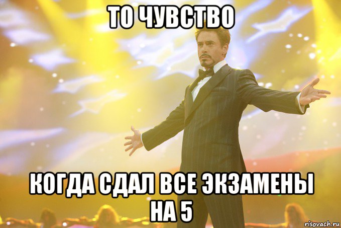 То чувство когда сдал все экзамены на 5, Мем Тони Старк (Роберт Дауни младший)