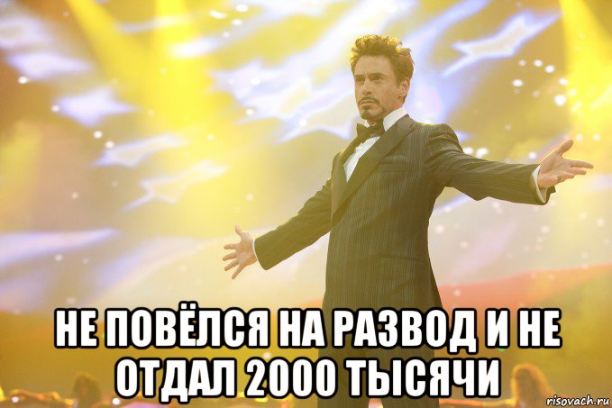  Не повёлся на развод и не отдал 2000 тысячи, Мем Тони Старк (Роберт Дауни младший)