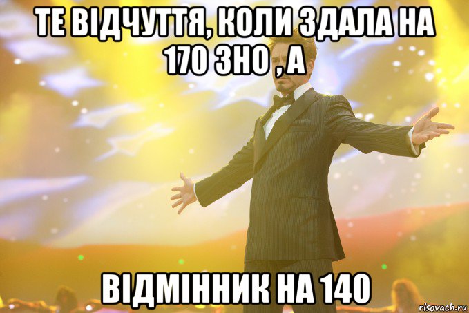 те відчуття, коли здала на 170 ЗНО , а відмінник на 140, Мем Тони Старк (Роберт Дауни младший)