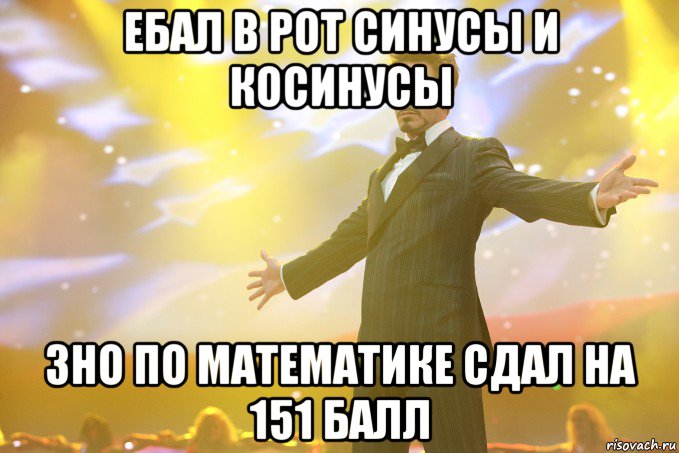 Ебал в рот синусы и косинусы ЗНО по математике сдал на 151 балл, Мем Тони Старк (Роберт Дауни младший)