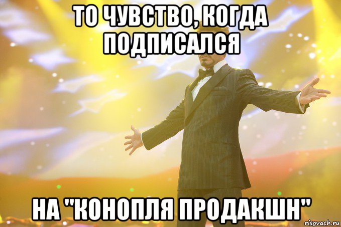 То чувство, когда подписался на "Конопля Продакшн", Мем Тони Старк (Роберт Дауни младший)