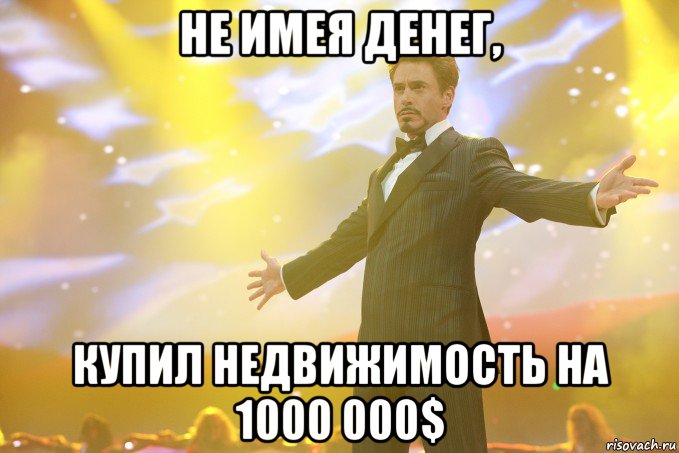 не имея денег, купил недвижимость на 1000 000$, Мем Тони Старк (Роберт Дауни младший)