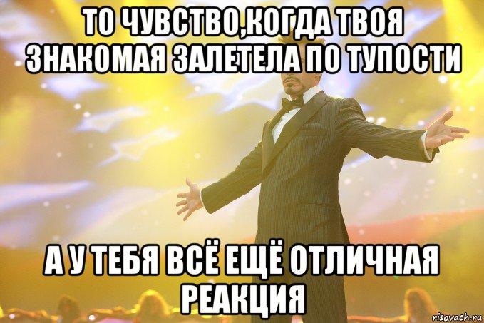 то чувство,когда твоя знакомая залетела по тупости а у тебя всё ещё отличная реакция, Мем Тони Старк (Роберт Дауни младший)