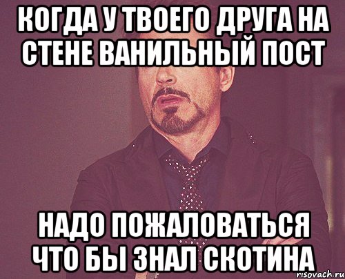 Когда у твоего друга на стене ванильный пост Надо пожаловаться что бы знал скотина, Мем твое выражение лица