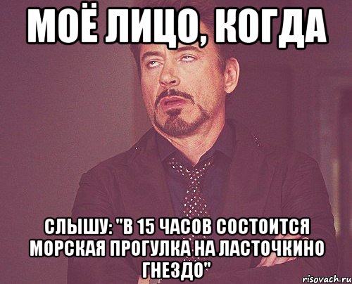 Моё лицо, когда Cлышу: "В 15 часов состоится морская прогулка на ласточкино гнездо", Мем твое выражение лица