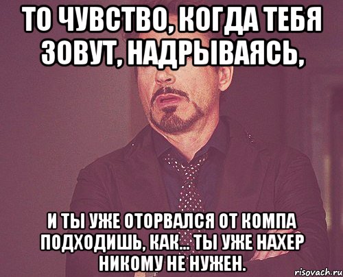 То чувство, когда тебя зовут, надрываясь, и ты уже оторвался от компа подходишь, как... ты уже нахер никому не нужен., Мем твое выражение лица