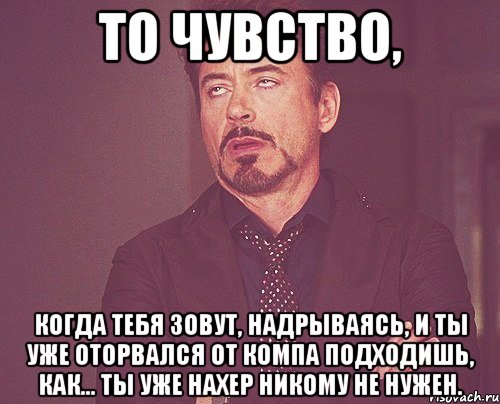 То чувство, когда тебя зовут, надрываясь, и ты уже оторвался от компа подходишь, как... ты уже нахер никому не нужен., Мем твое выражение лица