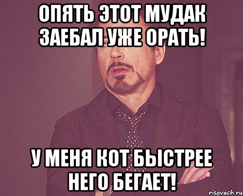 Опять этот мудак заебал уже орать! У меня кот быстрее него бегает!, Мем твое выражение лица
