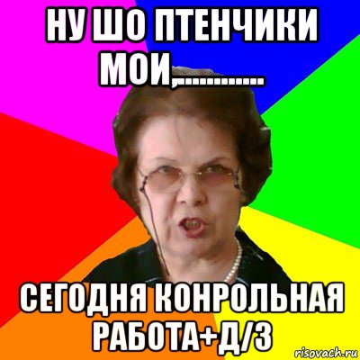 ну шо птенчики мои,............ сегодня конрольная работа+Д/з, Мем Типичная училка