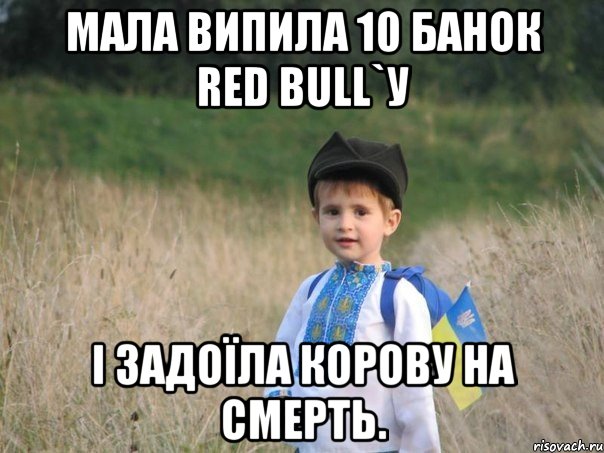 Мала випила 10 банок Red Bull`у і задоїла корову на смерть., Мем Украина - Единая