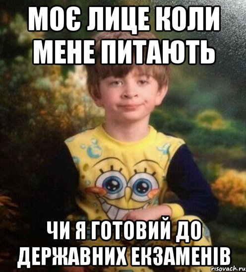 моє лице коли мене питають чи я готовий до державних екзаменів, Мем Мальчик в пижаме