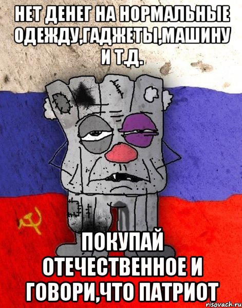 Нет денег на нормальные одежду,гаджеты,машину и т.д. покупай отечественное и говори,что патриот, Мем Ватник