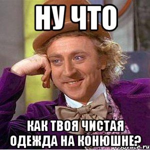 Ну что Как твоя чистая одежда на конюшне?, Мем Ну давай расскажи (Вилли Вонка)